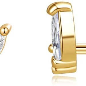 Trendy Gold Dainty Flat Back CZ Stud Earrings for Women, Hypoallergenic, 14K Gol